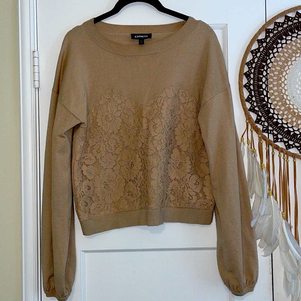 Express Cozy Lace Front Sweatshirt
